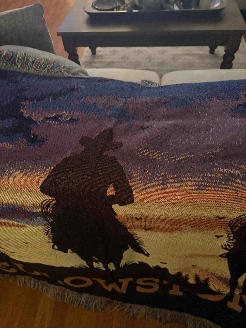 Yellowstone Cowboy Silhouette Woven Throw Blanket - Sunset Colors